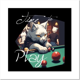 Cat Playing Pool Posters and Art